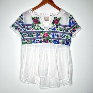 Vanessa Virginia Anthropologie Elegant White Floral Embroidered Blouse Size 4